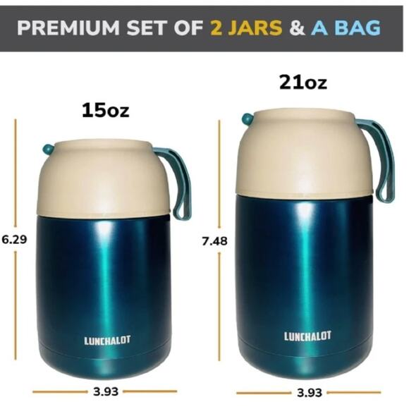 Insulated Food Jar for Hot Food in a Bag - 15 & 21 Oz Soup Lunch Box Container - Picture 4 of 6